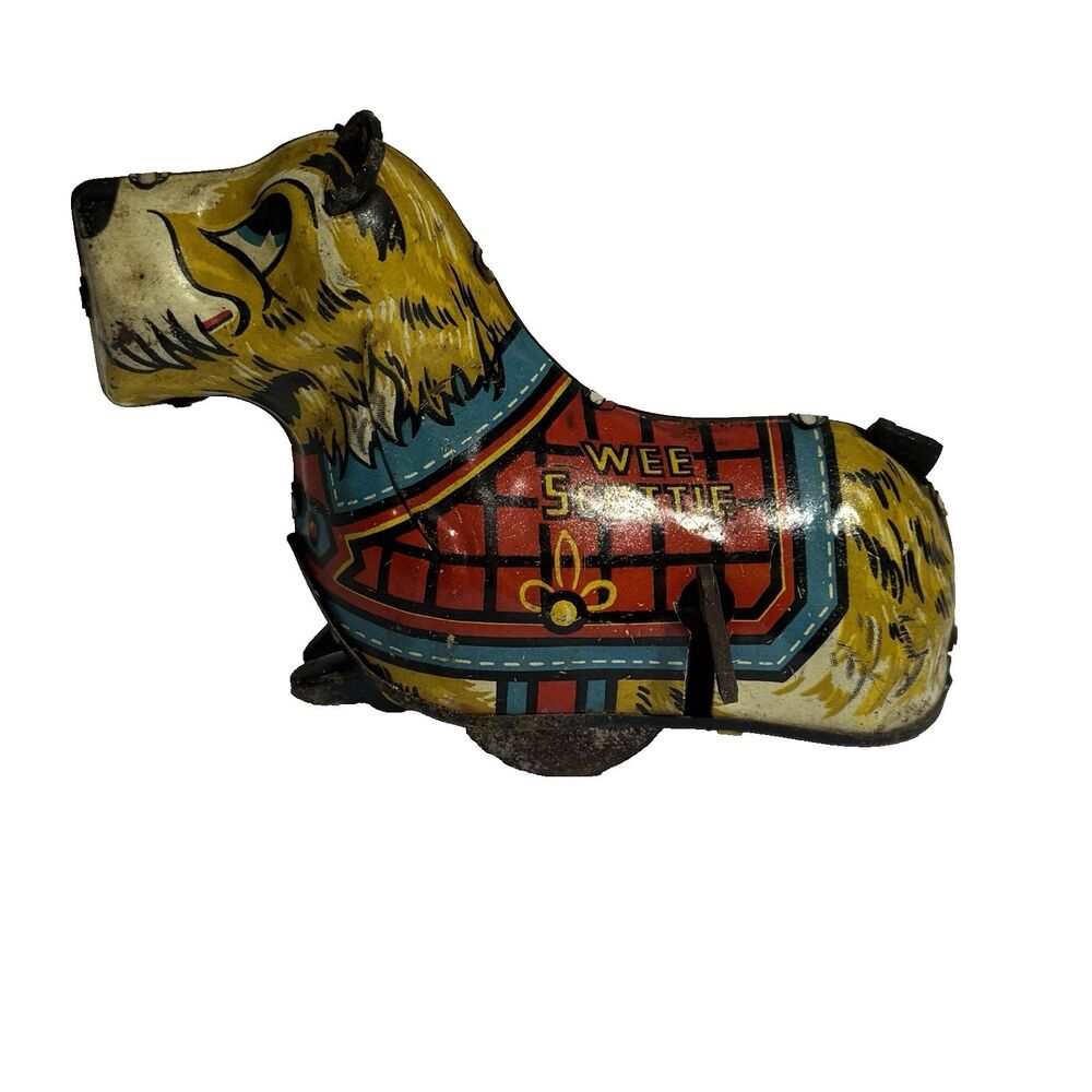 Antique 1930s MARX WEE SCOTTIE‎ DOG Mechanical Wind-Up Tin Toy